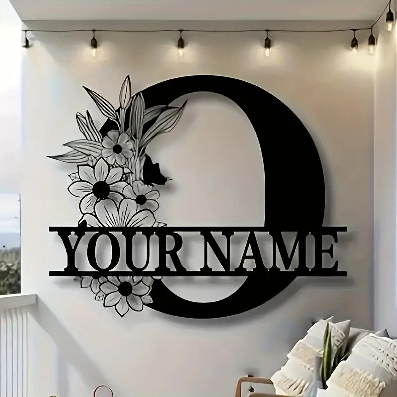 lettre décorative métal noir personnalisée fleurs papillon art mural rustique décoration intérieure maison