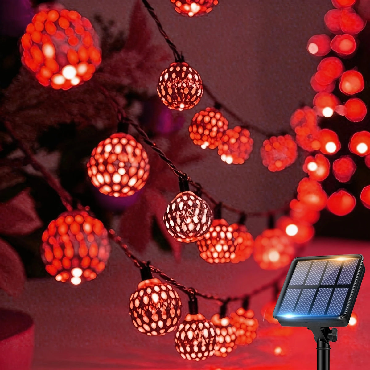 guirlande lumineuse multicolore géométriques clips panneau solaire intégré moderne jaune vert bleu violet rose