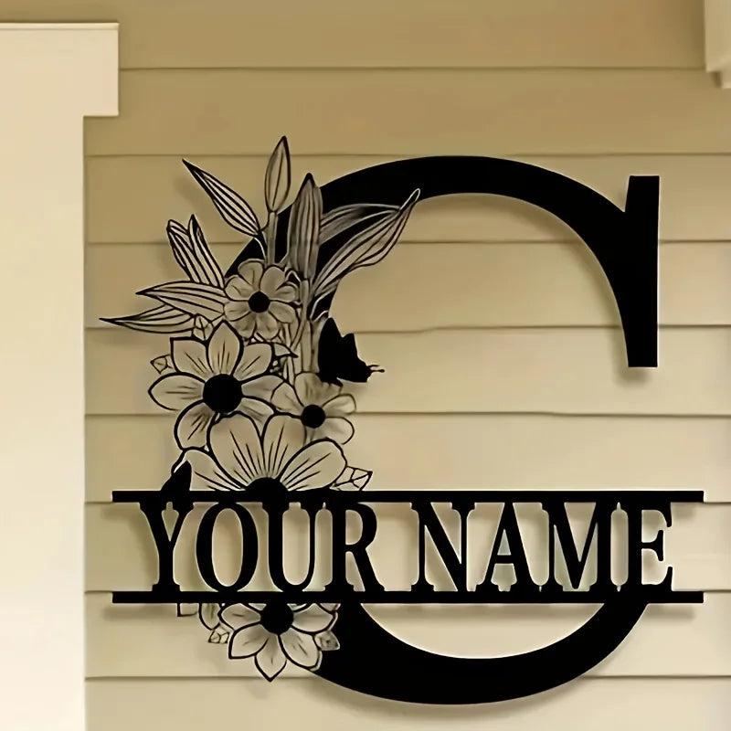 lettre décorative métal noir personnalisée fleurs papillon art mural rustique décoration intérieure maison
