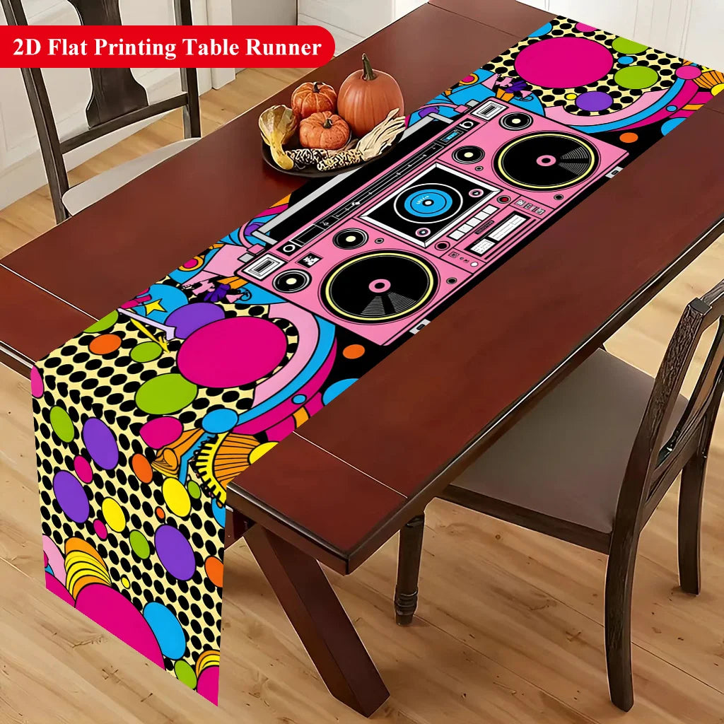 nappe table vintage années 80 boombox graphique couleur rose noir festive