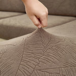 housse canapé moderne marron beige motif feuilles jacquard protection salon élastique lavable machine