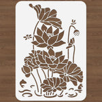 Stencil floral artisanal fleurs lotus blanc brun peinture décoration maison