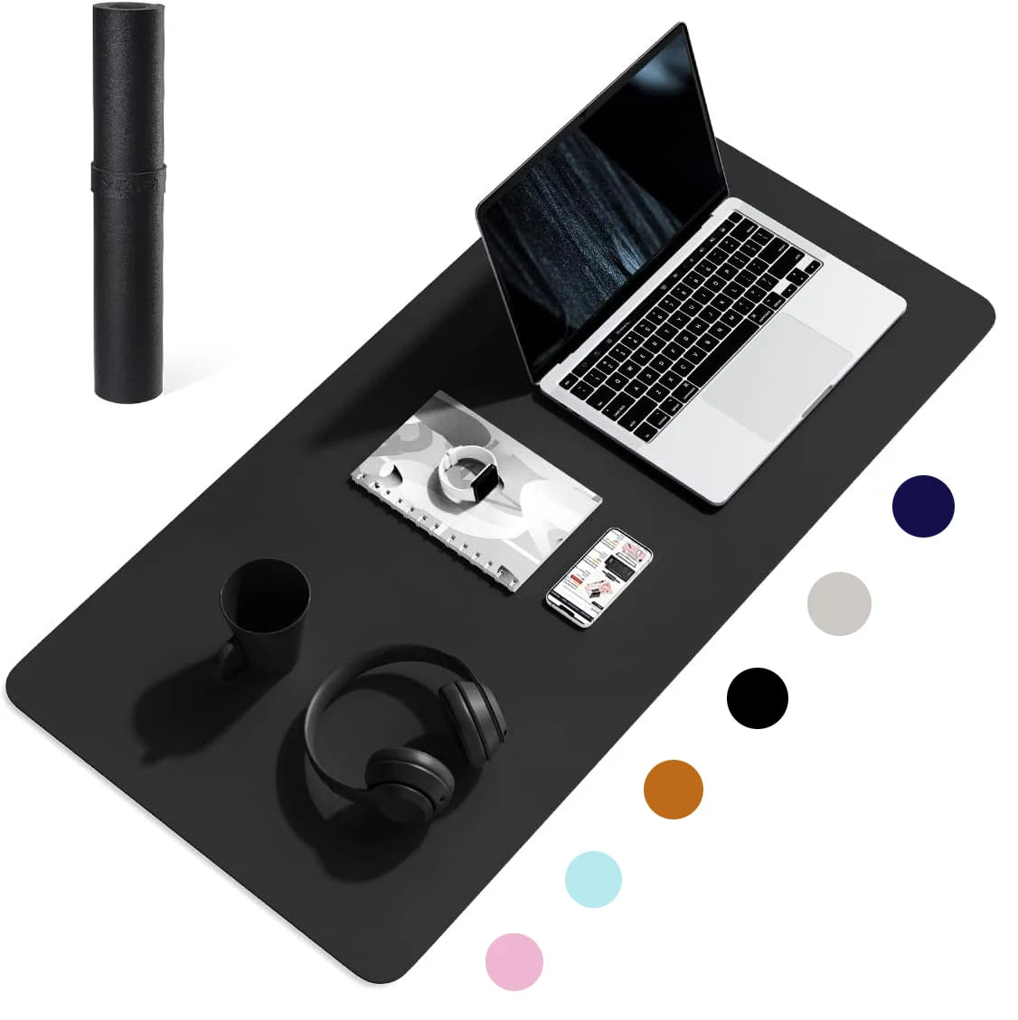 tapis cuir noir texture veloutée moderne écriture souris clavier ordinateur portable accessoires