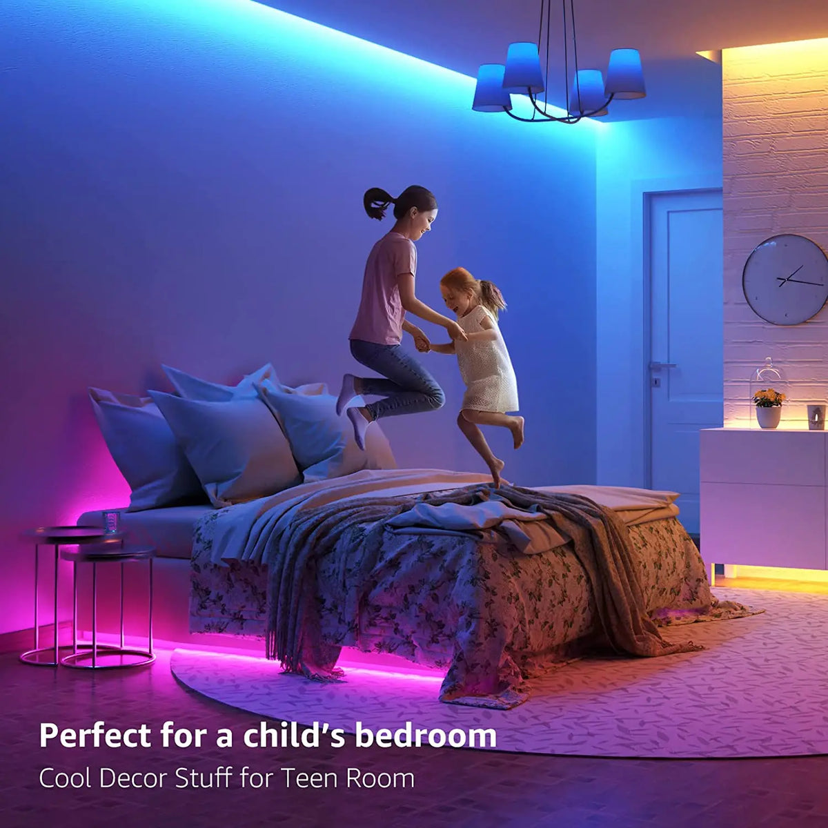 ruban led flexible rgb wifi zigbee controle mobile blanc bleu multicolore moderne