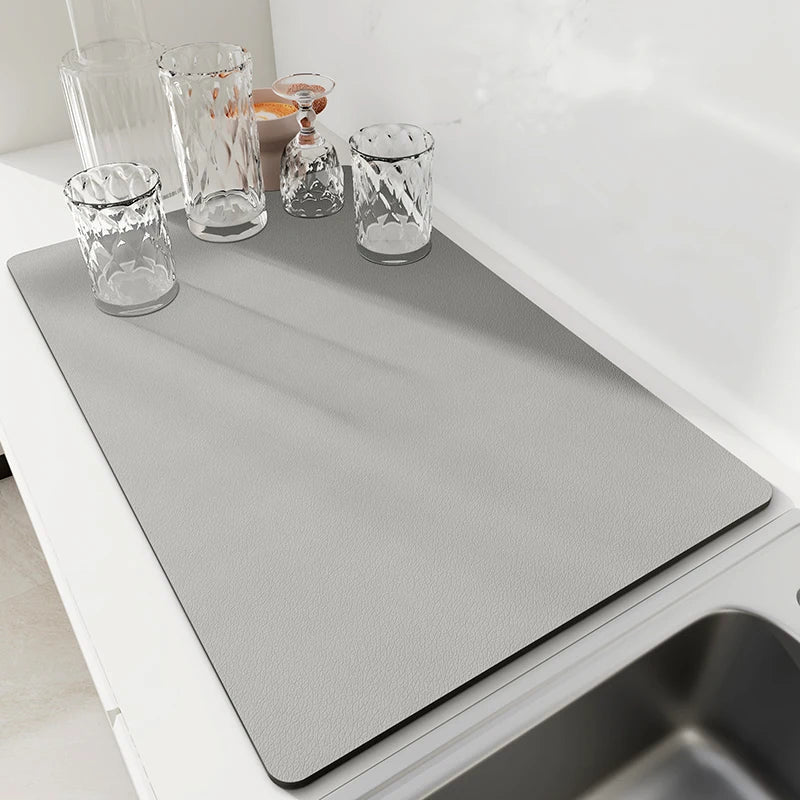 tapis cuisine absorbant diatomite marbre gris vert séchage vaisselle évacuation eau