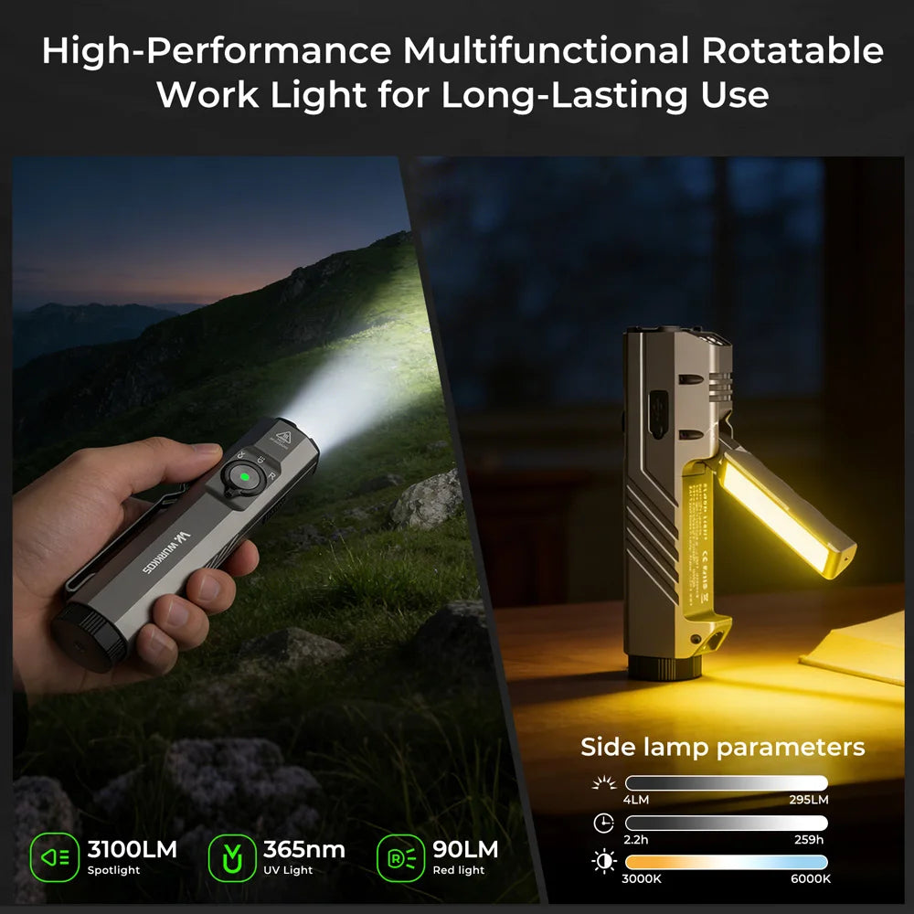 lampe poche multifonctionnelle rechargeable gris argenté panneau lumineux pliable trépied rainures horizontales