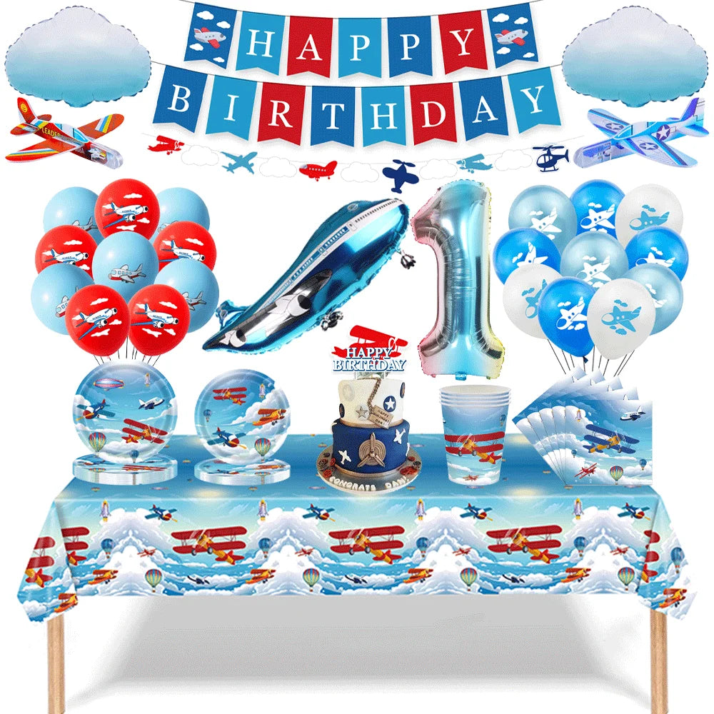 Kit décoration anniversaire thème aviateur avec ballons et bannière