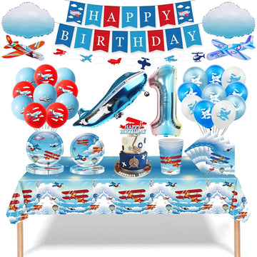 Kit décoration anniversaire thème aviateur avec ballons et bannière