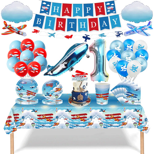 Kit décoration anniversaire thème aviateur avec ballons et bannière