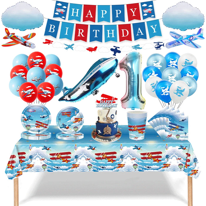 Kit décoration anniversaire thème aviateur avec ballons et bannière