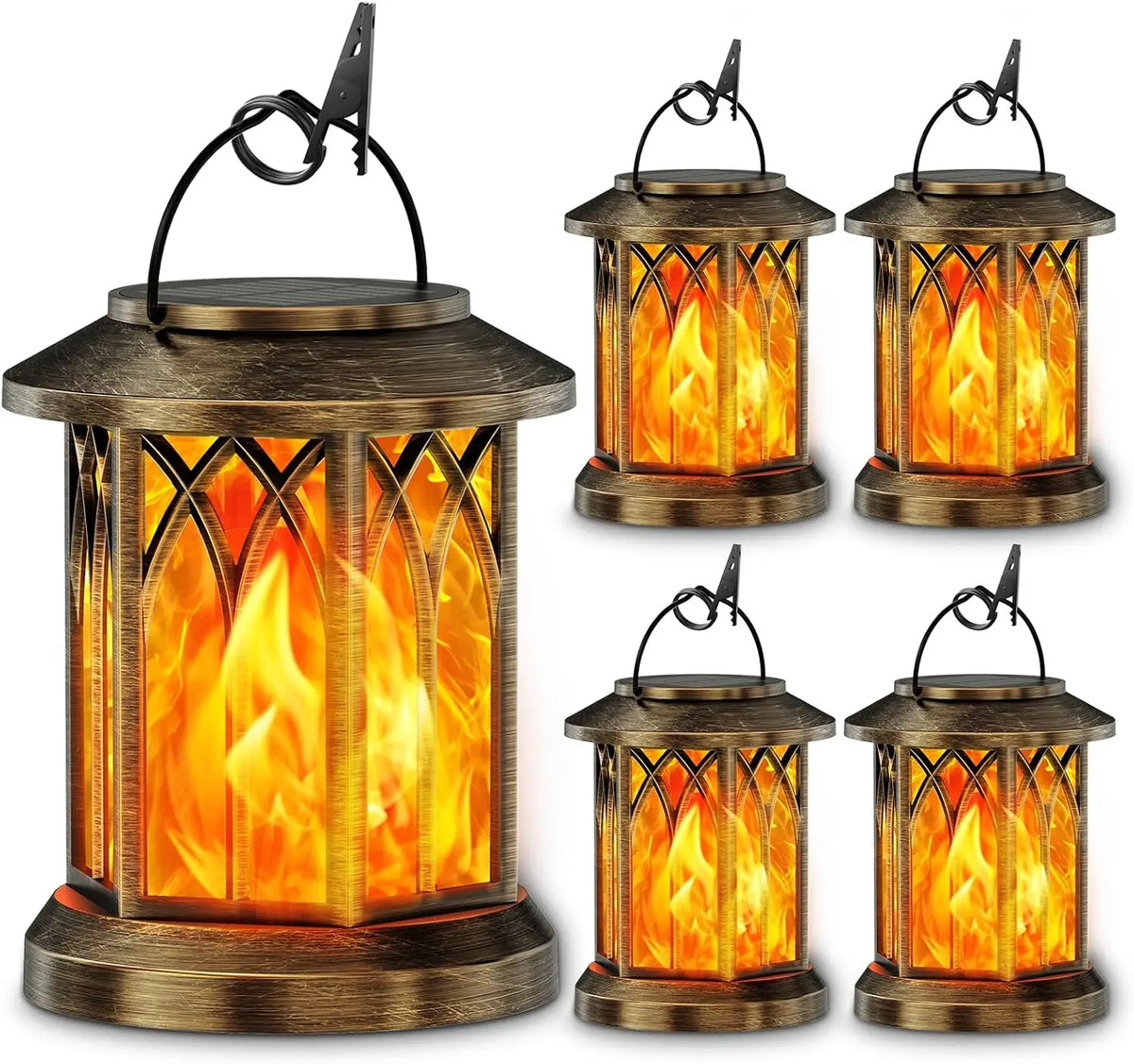 lanterne solaire extérieure bronze effet flamme gothique support mural classique rustique