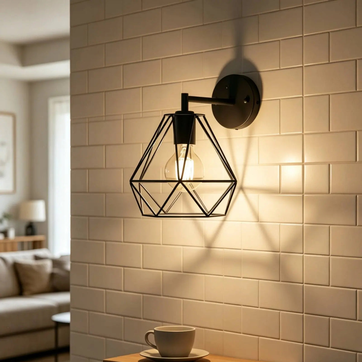 lampe suspension moderne industrielle structure géométrique métal noir tringle