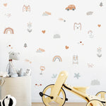 Stickers muraux animaux nuages arc ciel chambre enfant décoration bohème illustrative