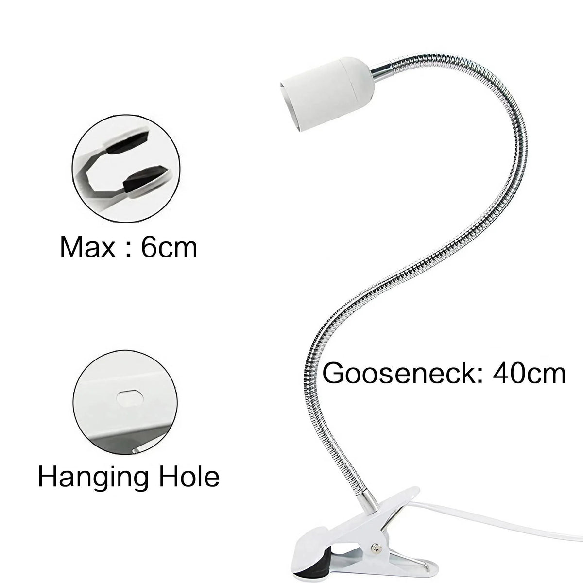 lampe pince flexible blanc moderne socle E27 interrupteur filaire prise US EU minimaliste