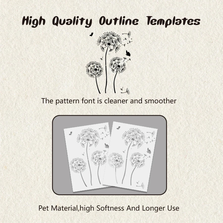 Stencil blanc minimaliste fleurs pissenlit papillons peinture art mural décoration tissus scrapbooking