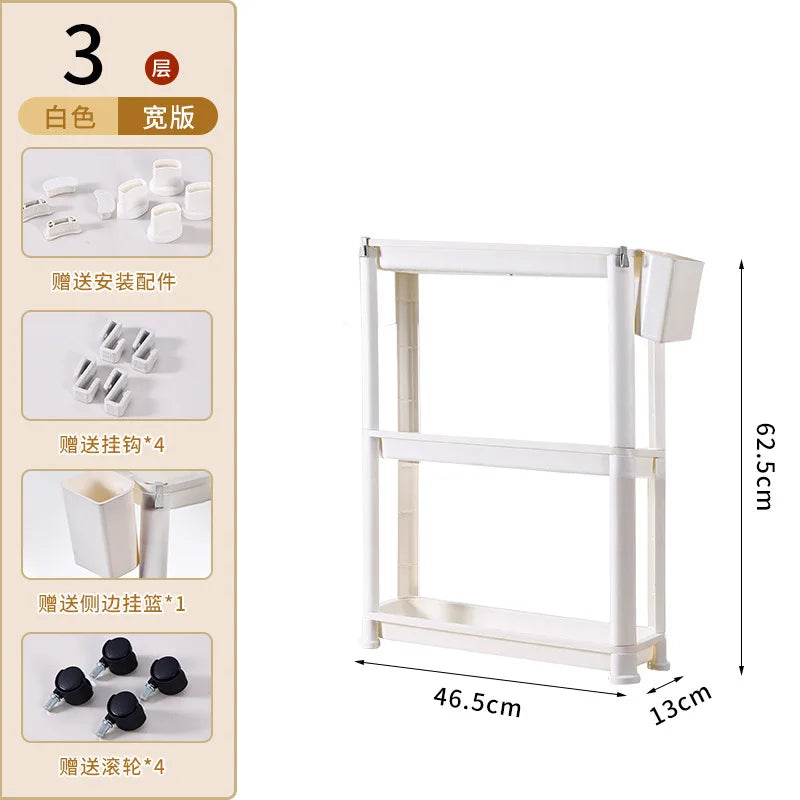 étagère mobile blanche trois plateaux moderne roulettes cuisine porte réfrigérateur