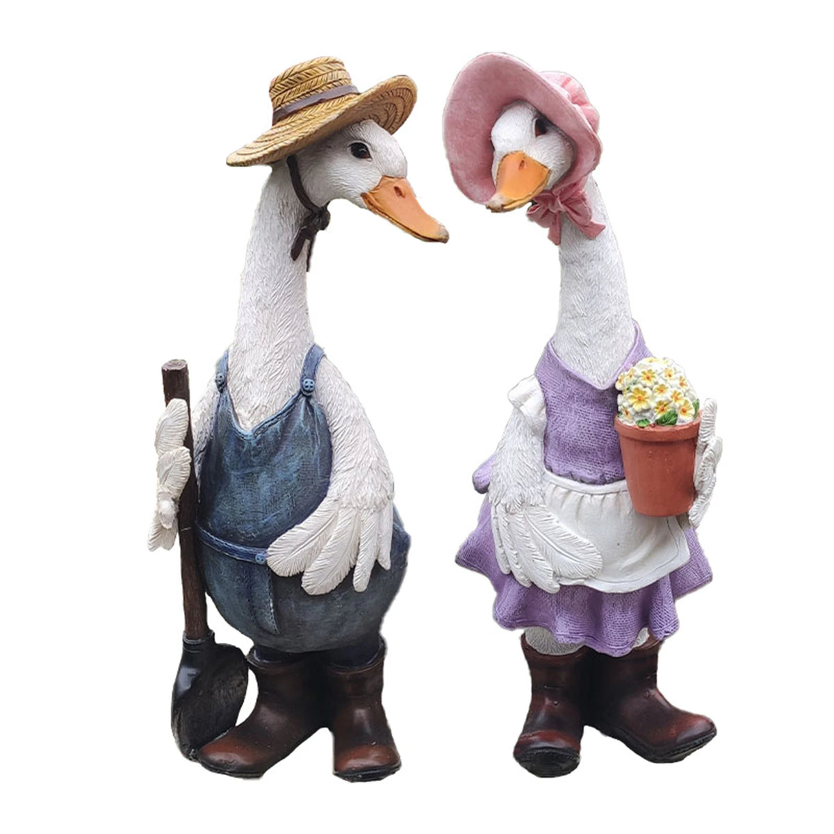 statue canard résine jardin décoration animaux plumes vêtements chapeau bottes salopette festiveextérieur rustic