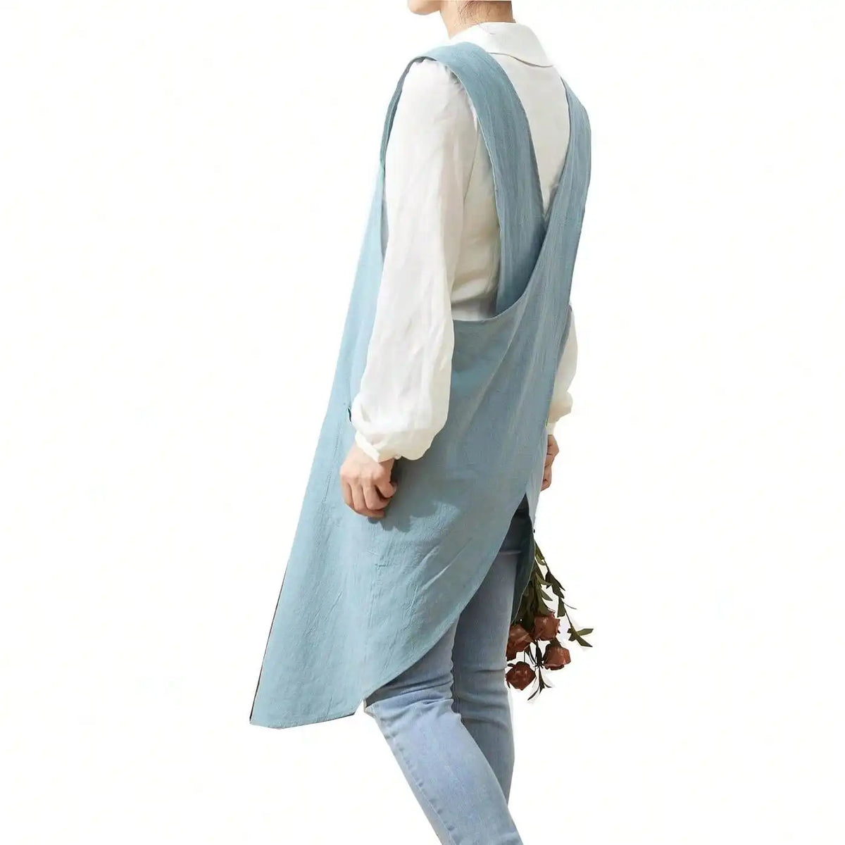 tablier coton classique bleu clair beige vert clair poches vintage femmes cuisine