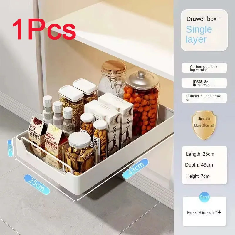 organiseur rangement blanc moderne adhésif coulissant tiroirs grilles épices cuisine métal blanc opacité