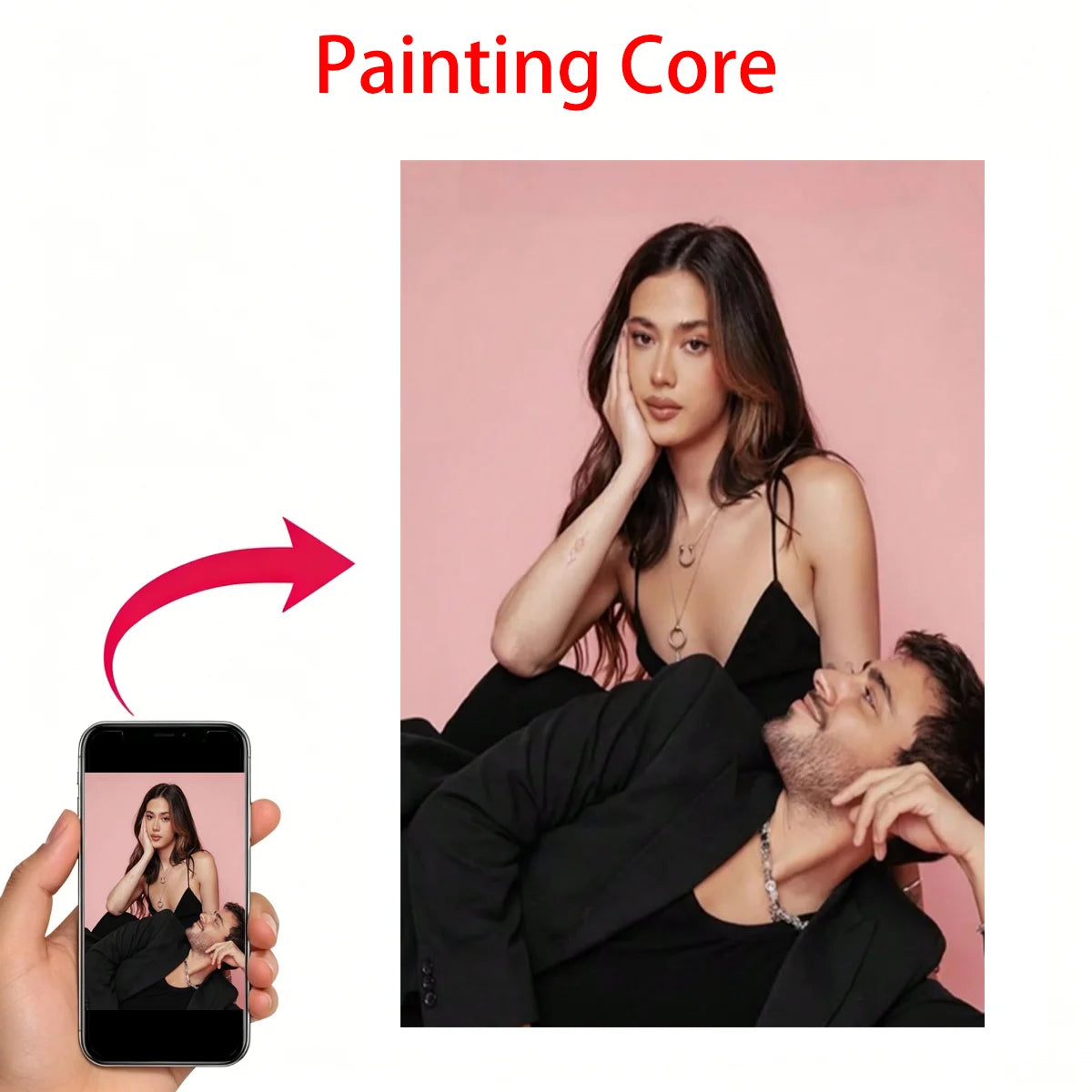 toile d'art moderne photo couple rose clair occasion fête anniversaire noël mariage