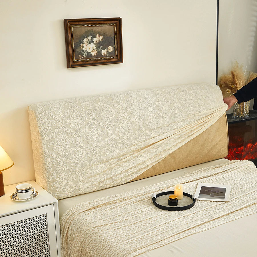 couvre tête lit classique brodé floral beige adhésif polyester élastique facile nettoyage toutes saisons
