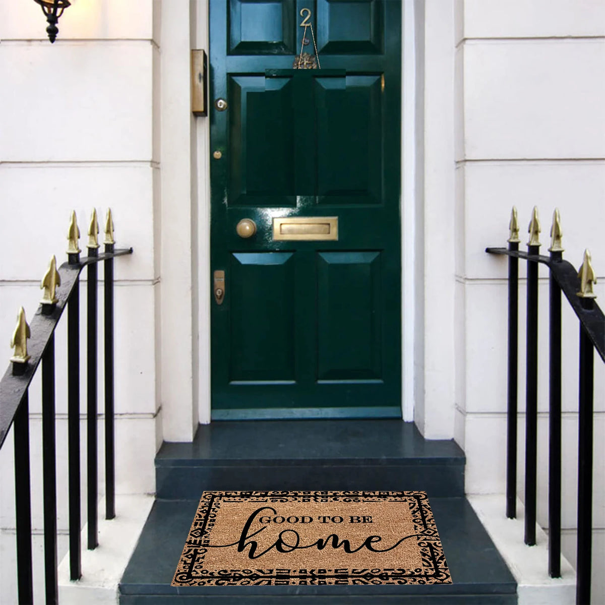 tapis d'entrée marron clair noir motif ethnique adhésif antidérapant résistant rides classique rustique