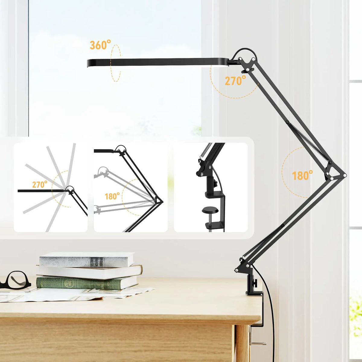 lampe led réglable moderne pince pliable lumière yeux noir argent