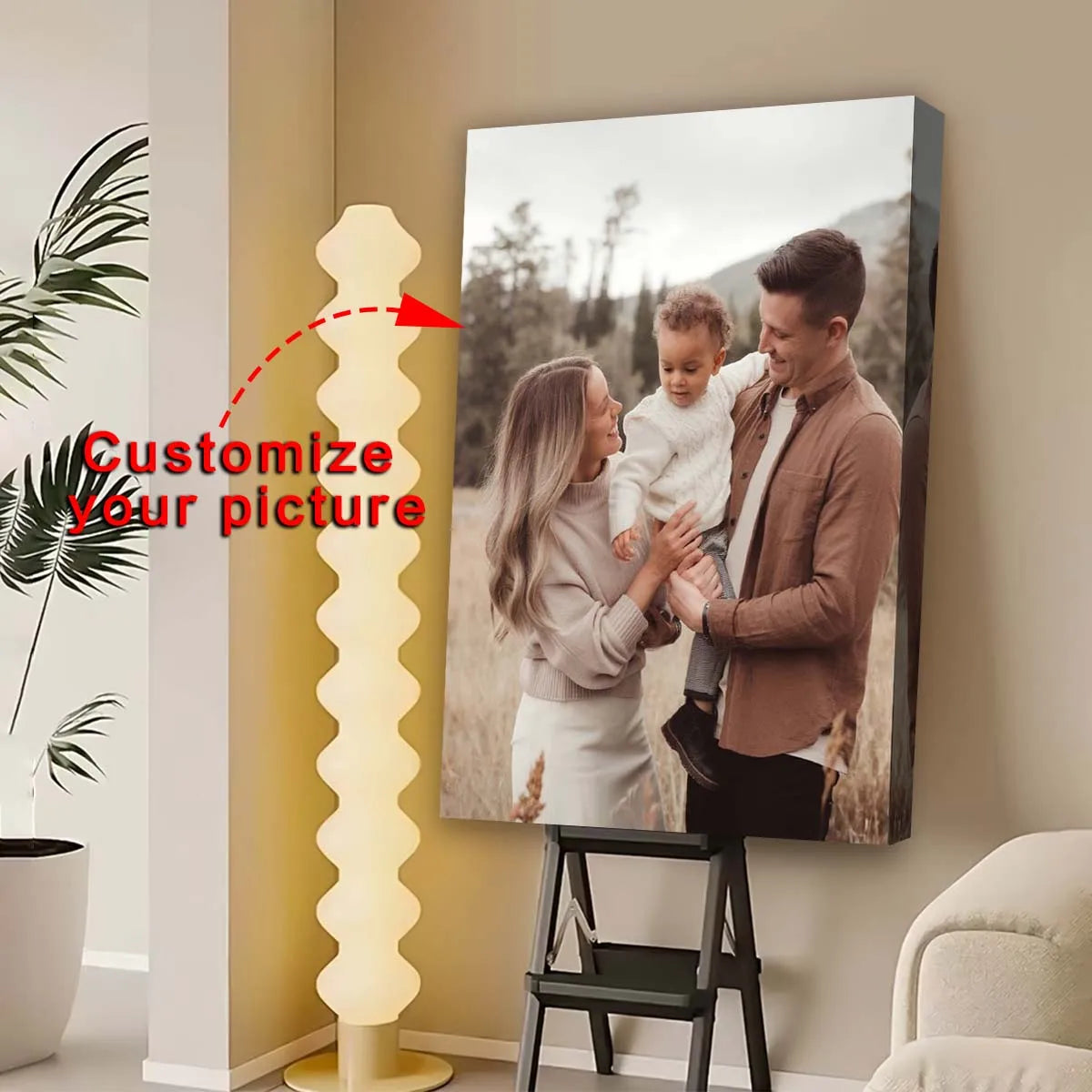 cadre photo personnalisable moderne famille heureuse toile naturelle bois 20x30cm 30x40cm 40x50cm 40x60cm 50x70cm