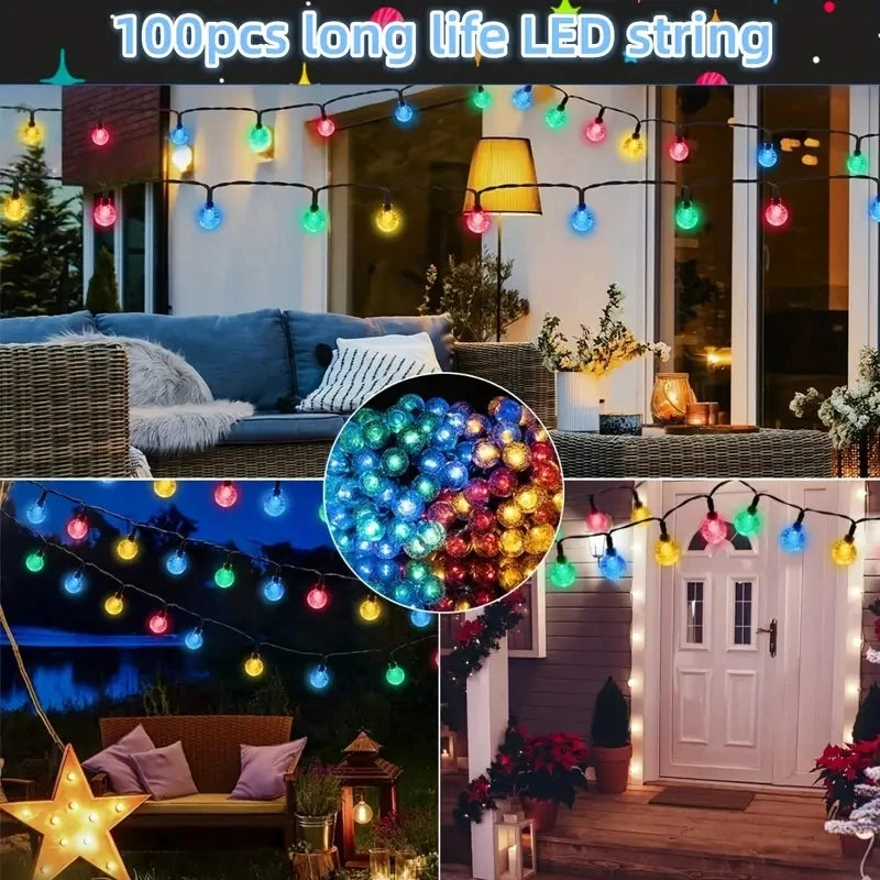 guirlande lumineuse solaire multicolore translucides moderne fixations piquets interrupteur on off led vacances extérieures