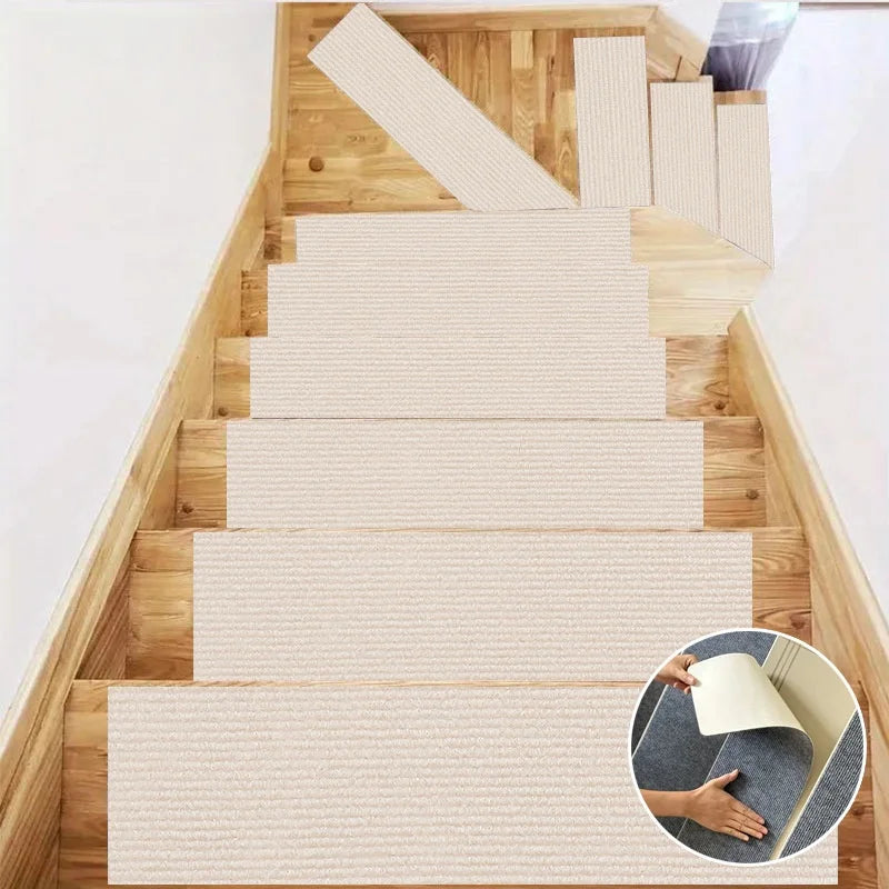 tapis marches escalier antidérapants moderne adhésif gris beige texturé absorbant 80x20cm