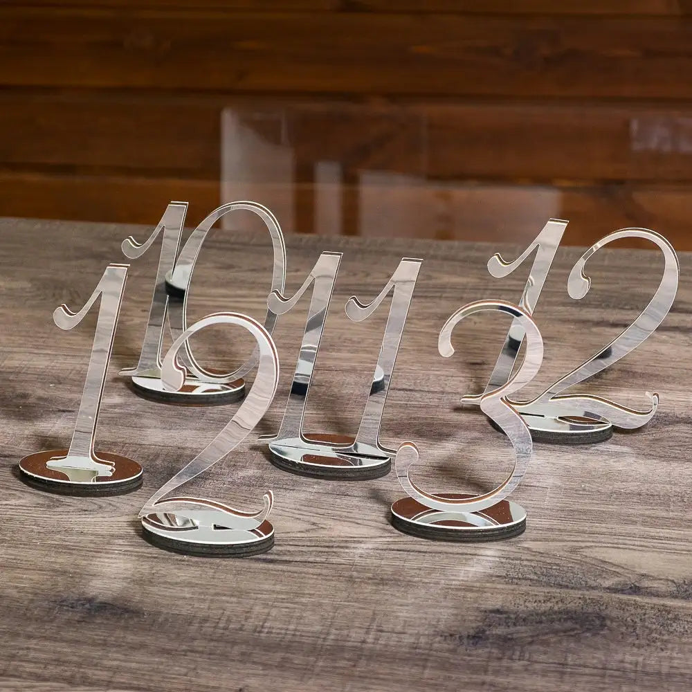 décoration mariage argenté chiffres décoratifs table moderne script fleurs numéros translucent base circulaire