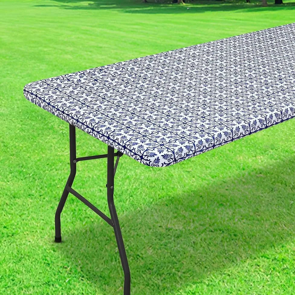 nappe table rectangulaire motif floral gris blanc pvc réutilisable moderne élégante noël camping pique