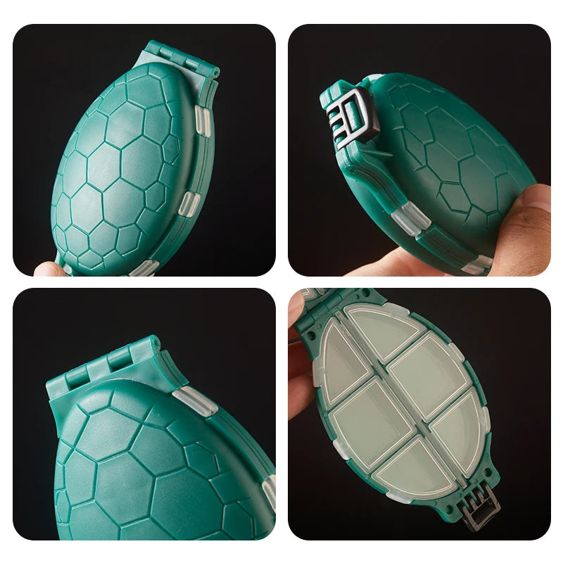 boîtes rangement pêche bleu vert noires compartiments hexagonales pratiques métal