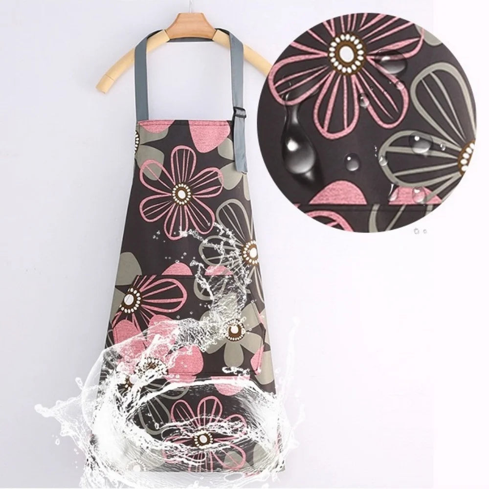 tablier cuisine imperméable fleurs colorées poche ajustable gris rose moderne