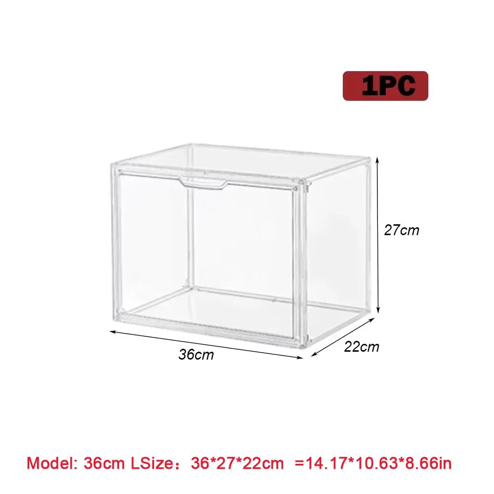 boîtes rangement transparentes grandes capacités poignées divers objets figurines collections livres minimalistes