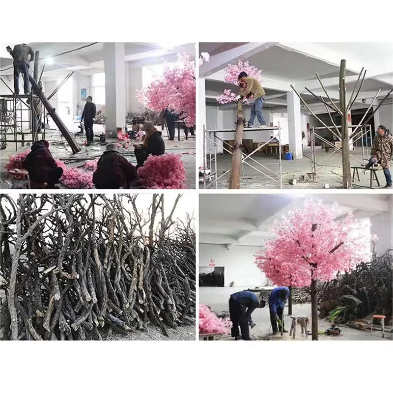 arbre artificiel fleurs rose moderne décoration extérieure jardin branches séparables exposition floral