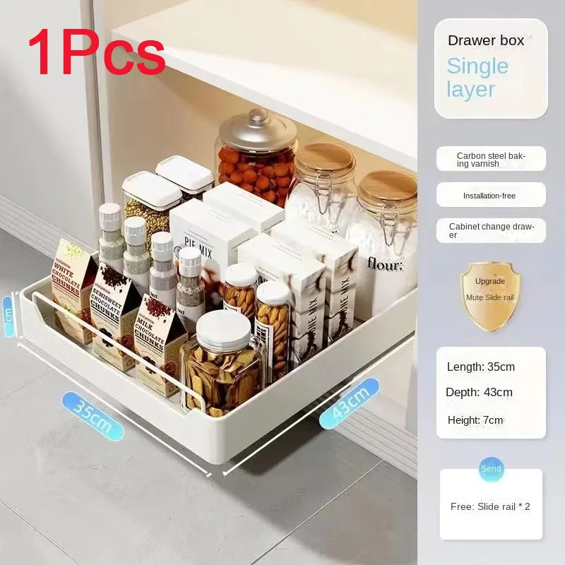 organiseur rangement blanc moderne adhésif coulissant tiroirs grilles épices cuisine métal blanc opacité