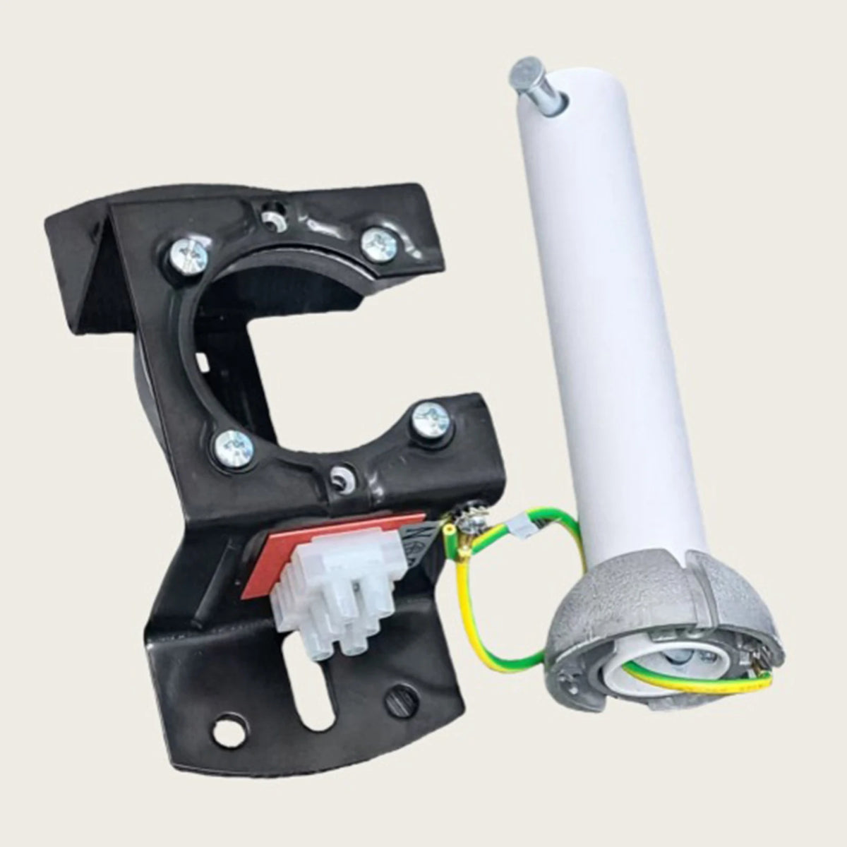 support ventilateur gris noir industriel fixations vis base carrée connecteur électrique câble Jaune