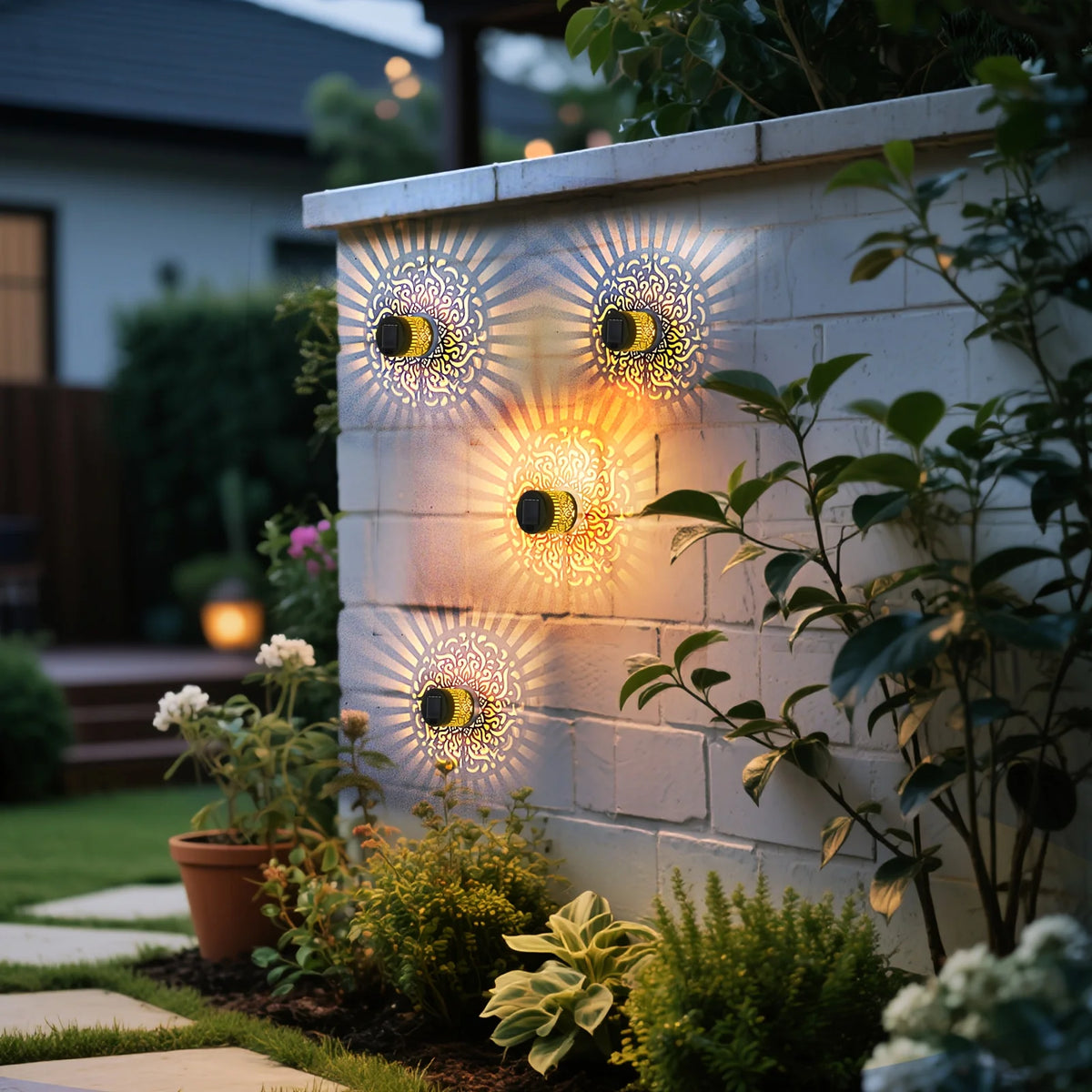lanterne solaire murale décorative motifs floraux orientale adhésif vis Halloween lumière LED opaque