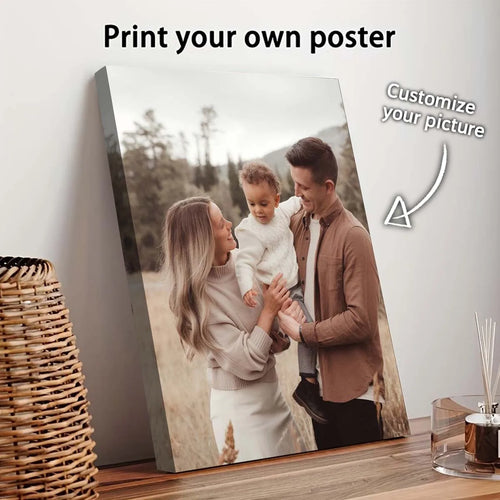 cadre photo personnalisable moderne famille heureuse toile naturelle bois 20x30cm 30x40cm 40x50cm 40x60cm 50x70cm