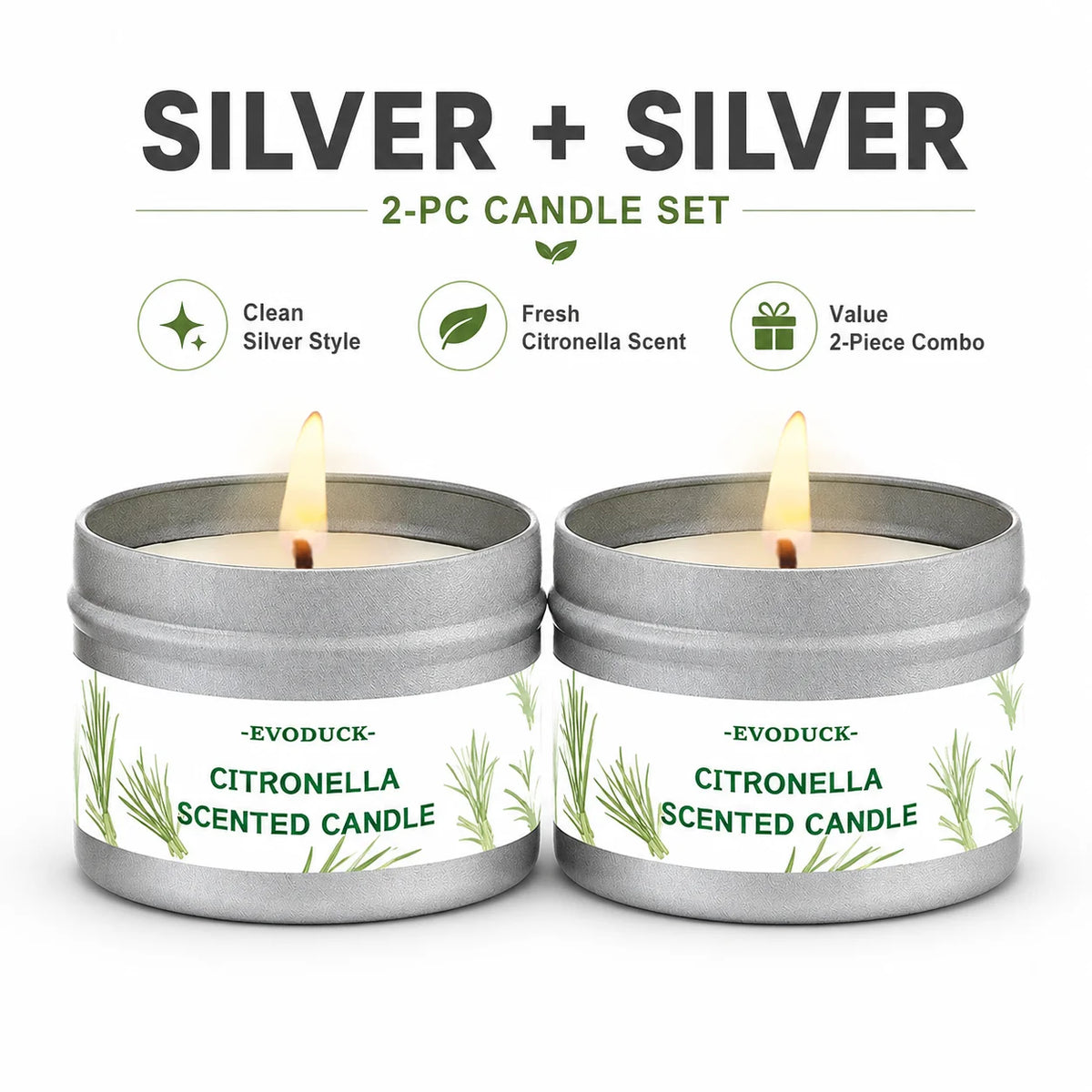 bougie parfumée citronnelle motif floral blanc vert clair contemporain coton boîte métallique patio jardin