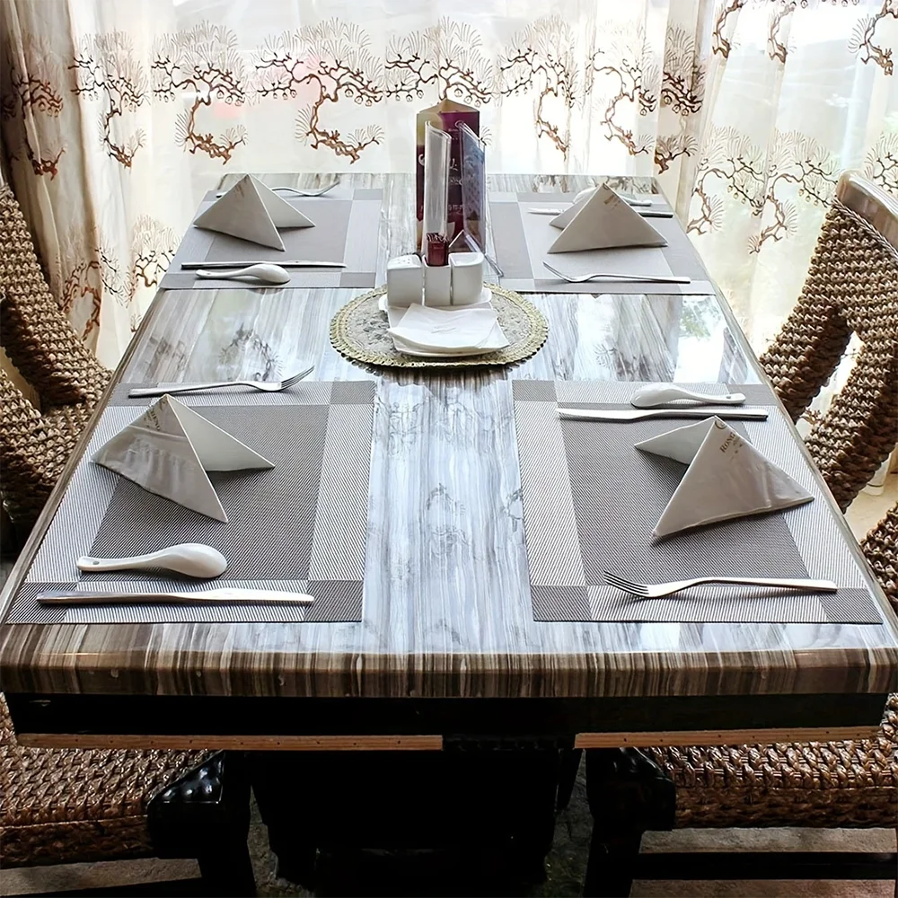 tapis table moderne rectangle beige gris carreaux vinyle adhésif facile nettoyer résistant chaleur