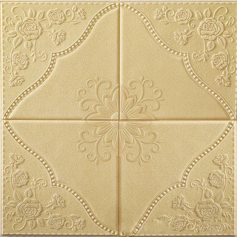 plaque décorative florale relief blanc marron beige rose bleu clair classique ornement auto adhésive