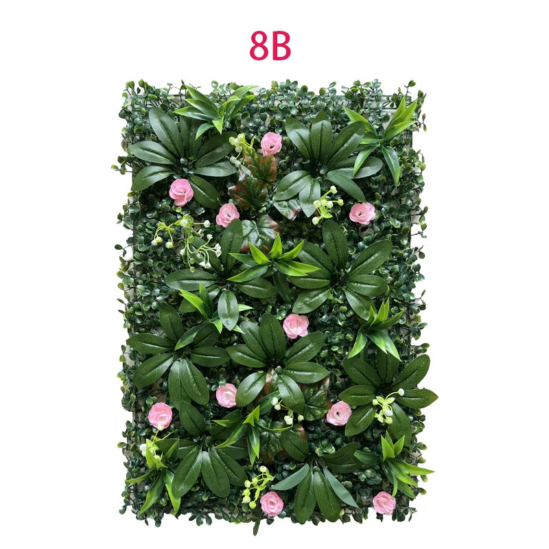 panneau mural végétal artificiel feuilles vertes fleurs roses moderne extérieur décoration mariage clôture jardin