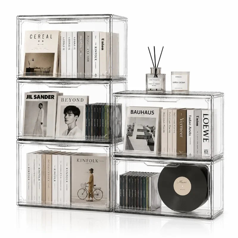 boîtes rangement transparentes modernes minimalistes livres cd magazines figurines decoration 45cm 60cm xl xxl