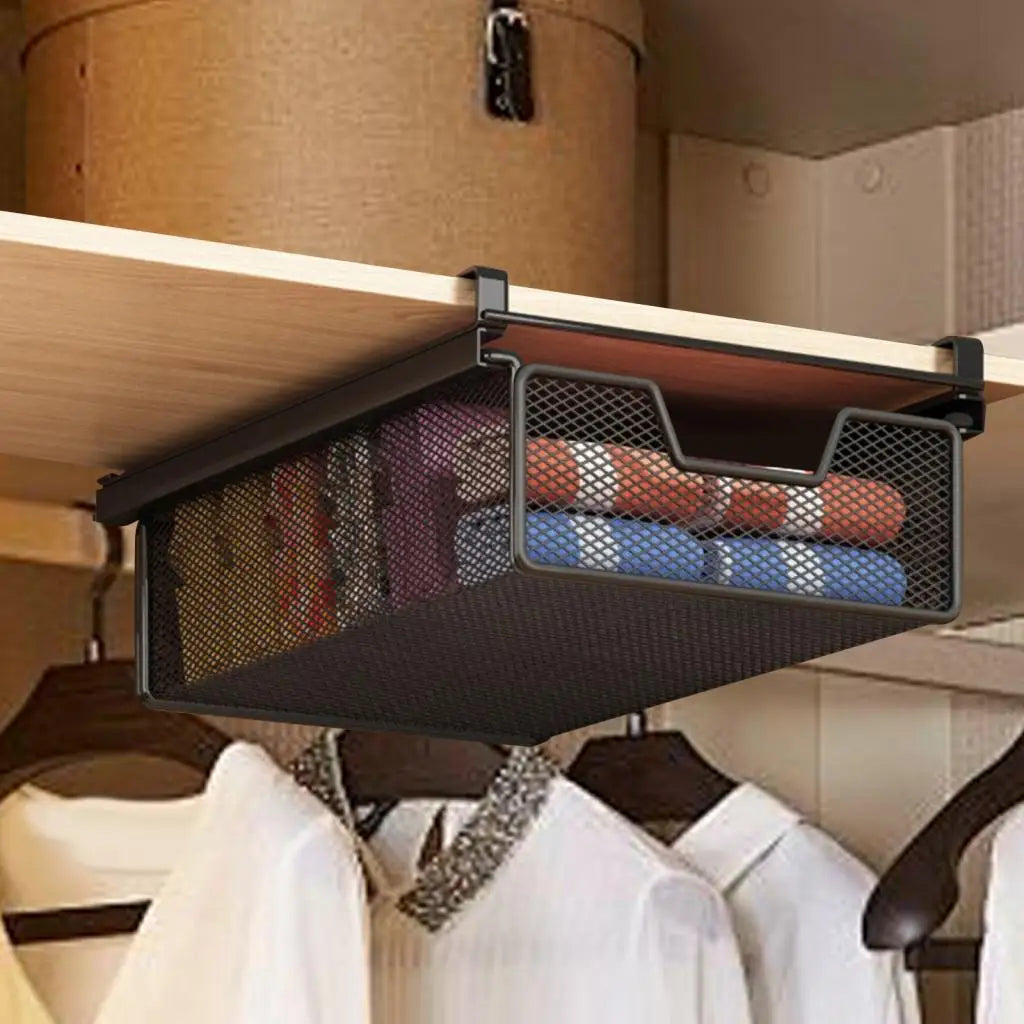 paniers rangement blanc noir maille métal coulissant clips sous armoire moderne économie place