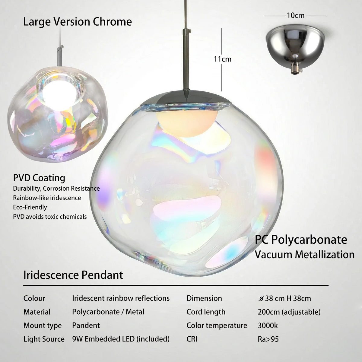 Suspension lumineuse iridescente transparente moderne tringle salle restaurant chambre principal