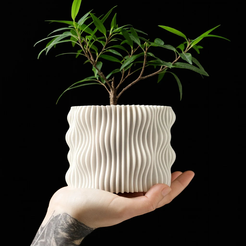cache pot moderne rayures verticales biodégradable PLA opacité vert taille XL Gecerne