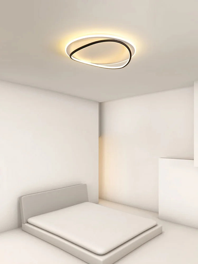 Luminaire LED moderne blanc ovale anneau concentrique frosted minimaliste