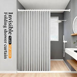 rideau douche pliable invisible gris rayures vertical opacité moderne anneau support mural polyester tufté
